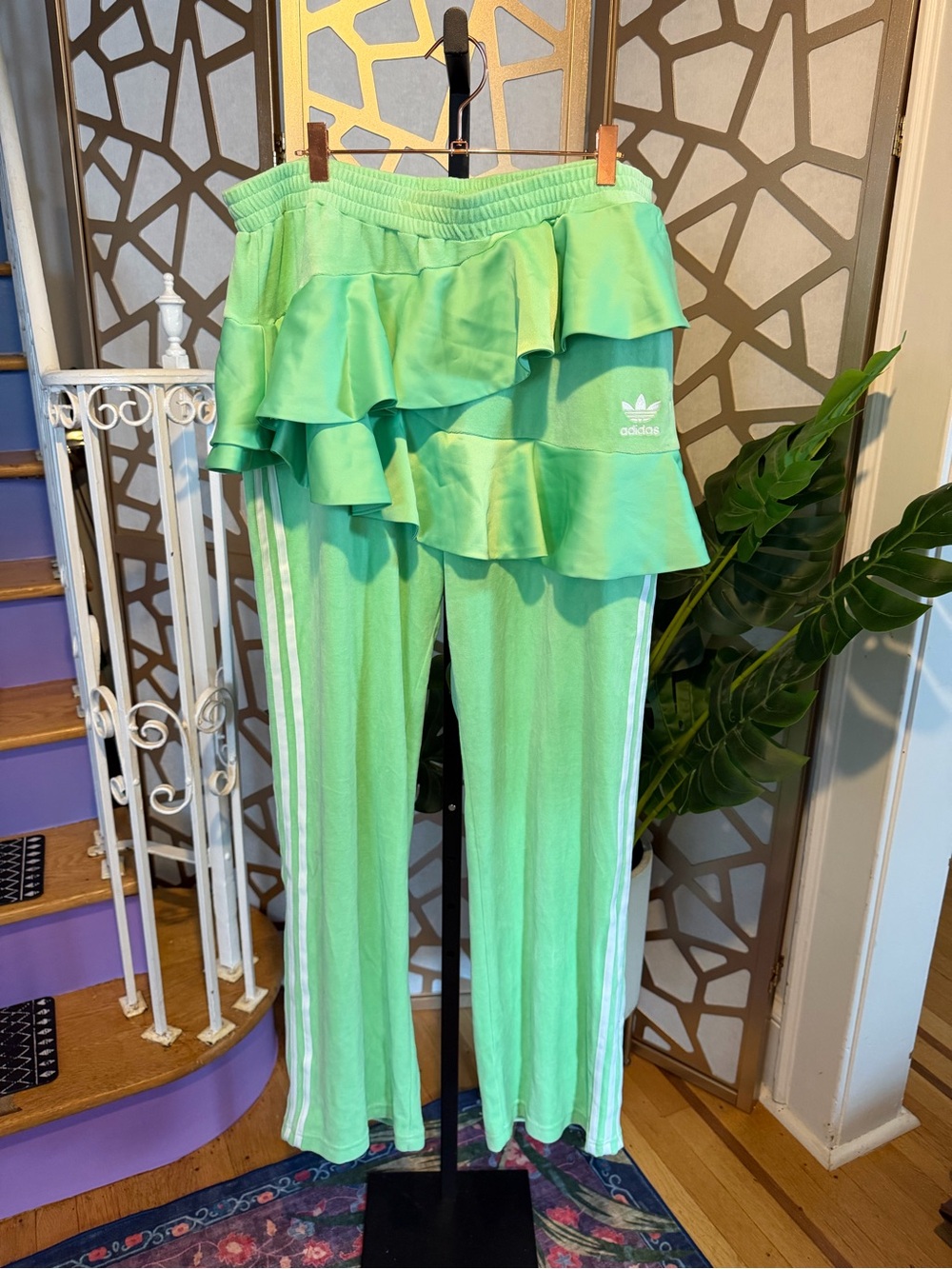 adidas x J KOO Green Ruffle Track Pants XL 3-Stripes NWT